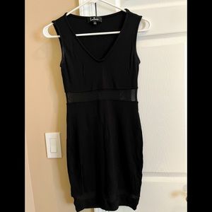 Black cocktail dress with mesh detailing